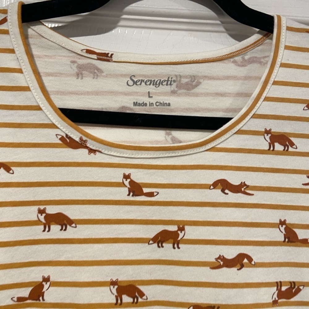 NWOT Serengeti Size L Mustard Stripe Red Fox Long Sleeve Crew Neck Tee Shirt - Picture 2 of 11